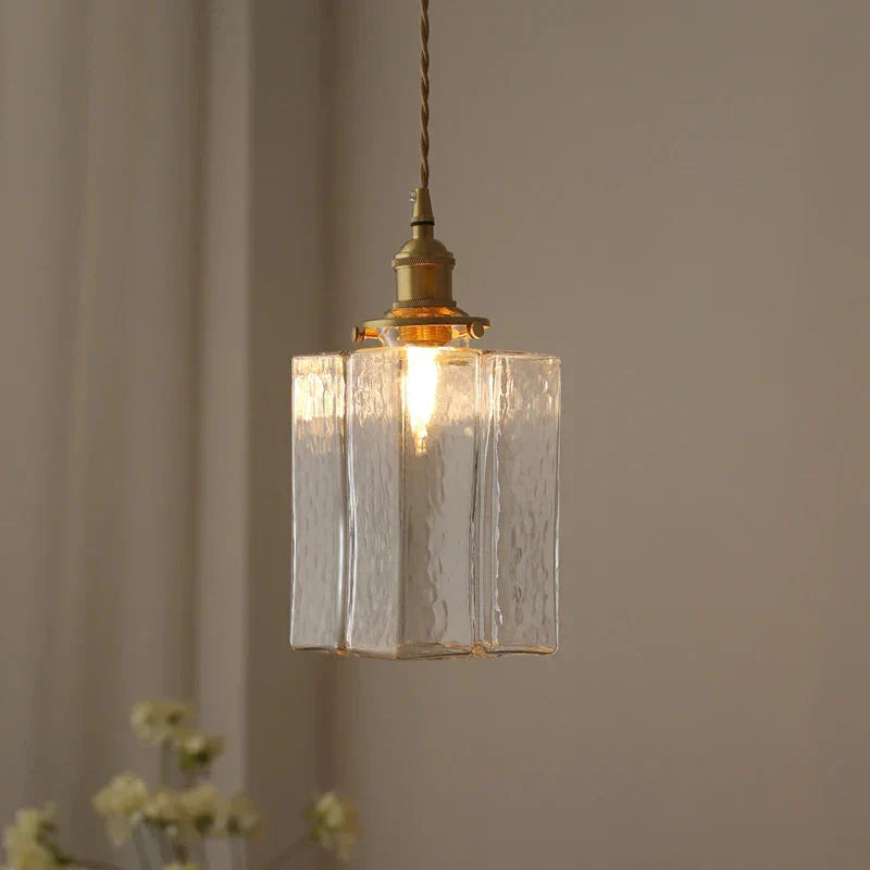 Retro Glass Pendant Light Gold Finish E27