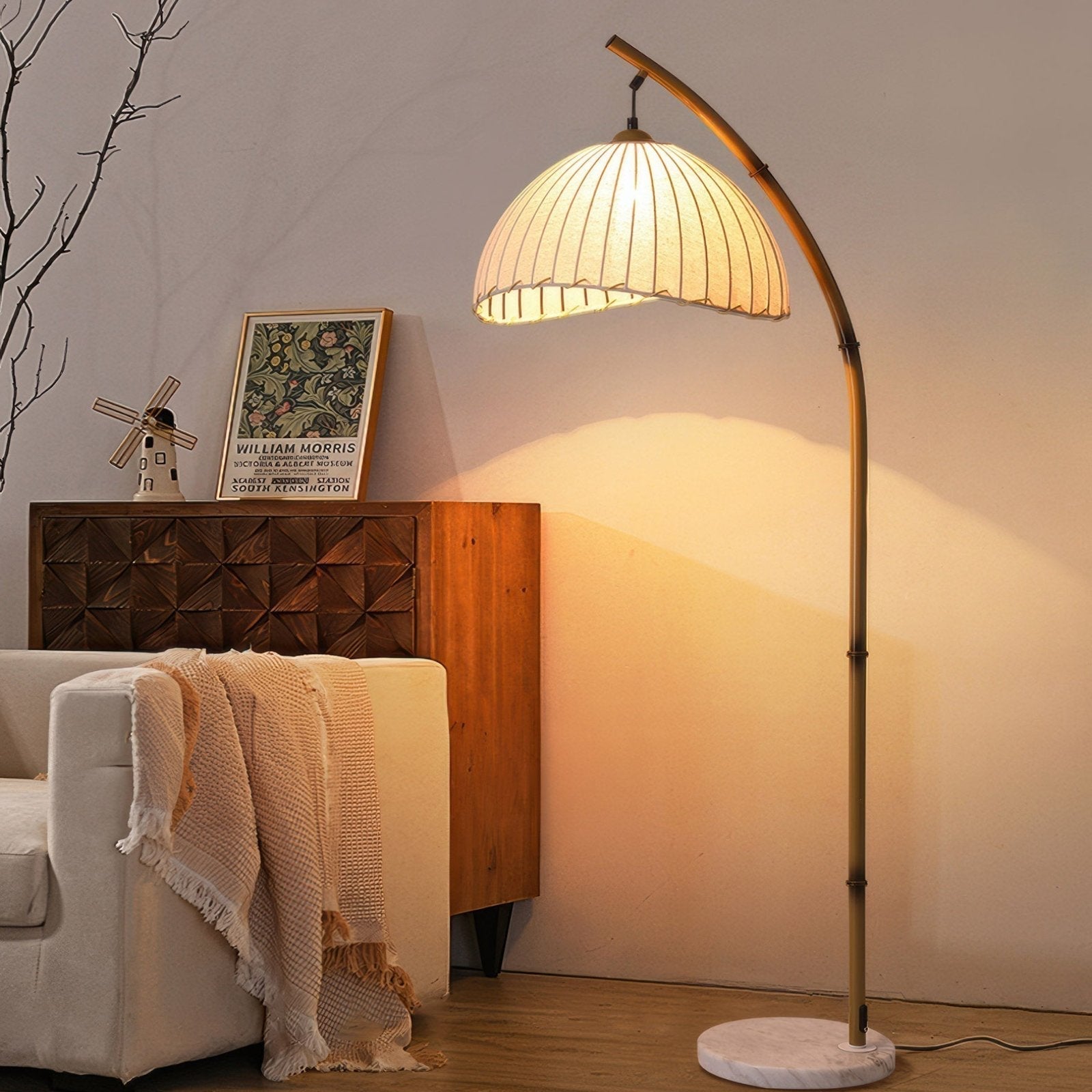 Masja Curved Floor Lamp Fabric Shade Iron Base E27
