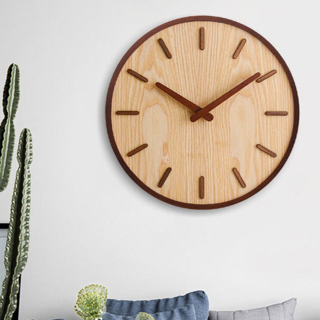 Walnut Wood Wall Clock Silent Sweep Round 30cm
