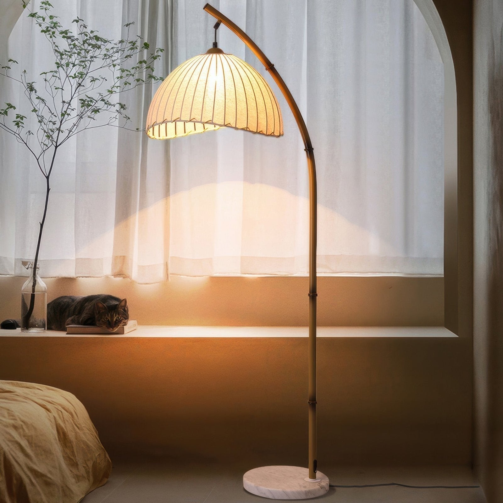 Masja Curved Floor Lamp Fabric Shade Iron Base E27