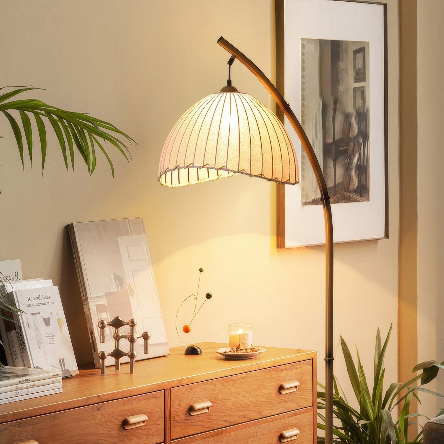 Masja Curved Floor Lamp Fabric Shade Iron Base E27