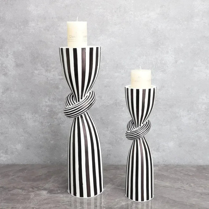 Striped Polyresin Candle Holder with Twisted Knot Accent