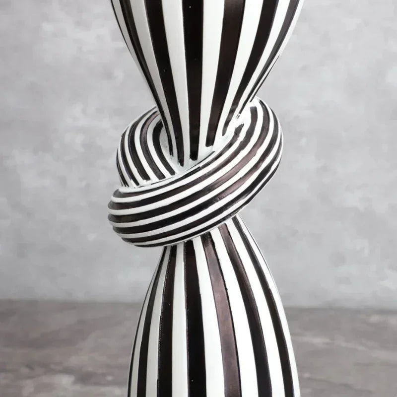 Striped Polyresin Candle Holder with Twisted Knot Accent