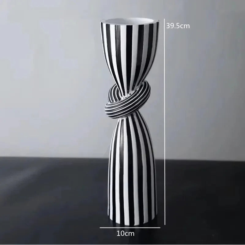 Striped Polyresin Candle Holder with Twisted Knot Accent