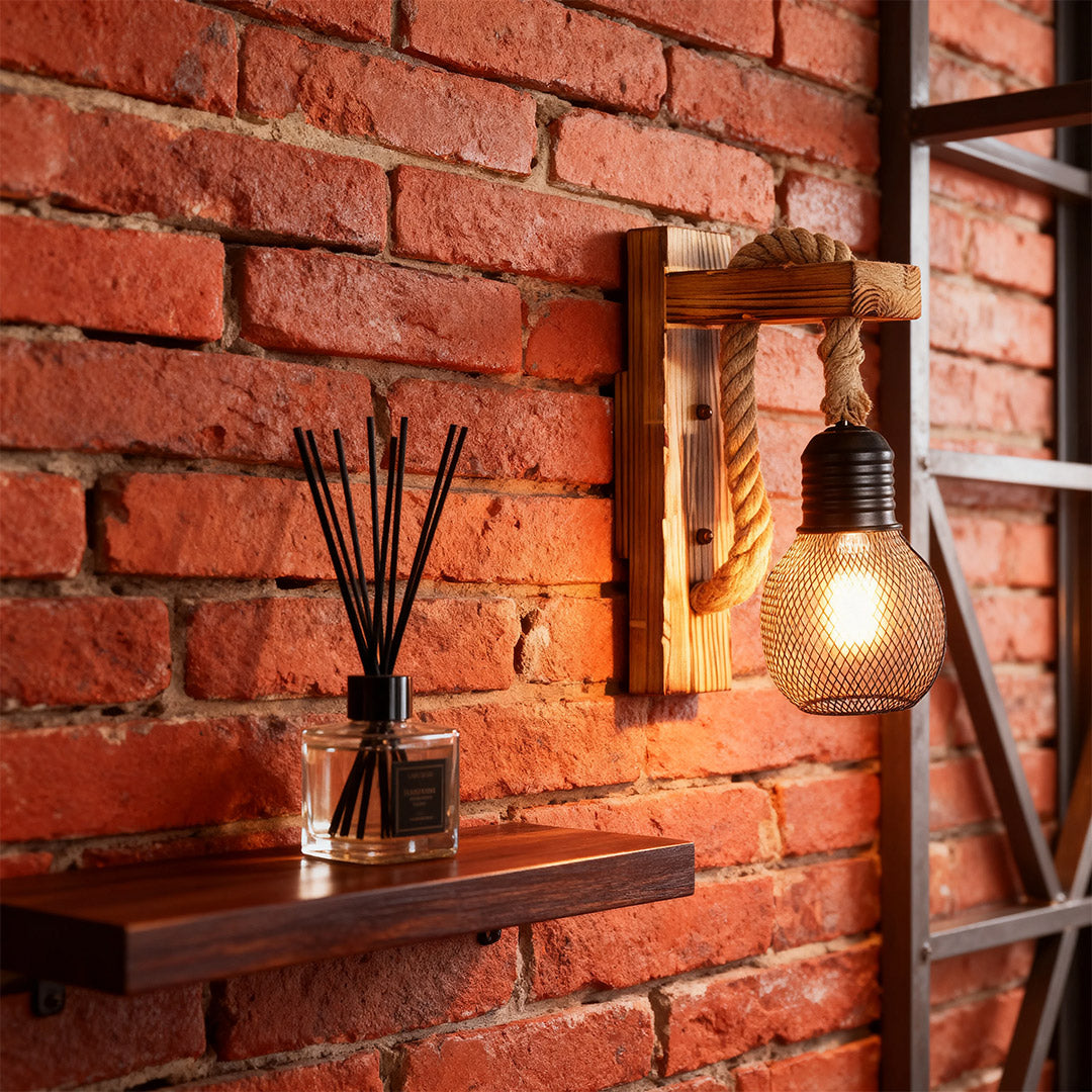 Vintage Iron Mesh Wall Lamp with Hemp Rope