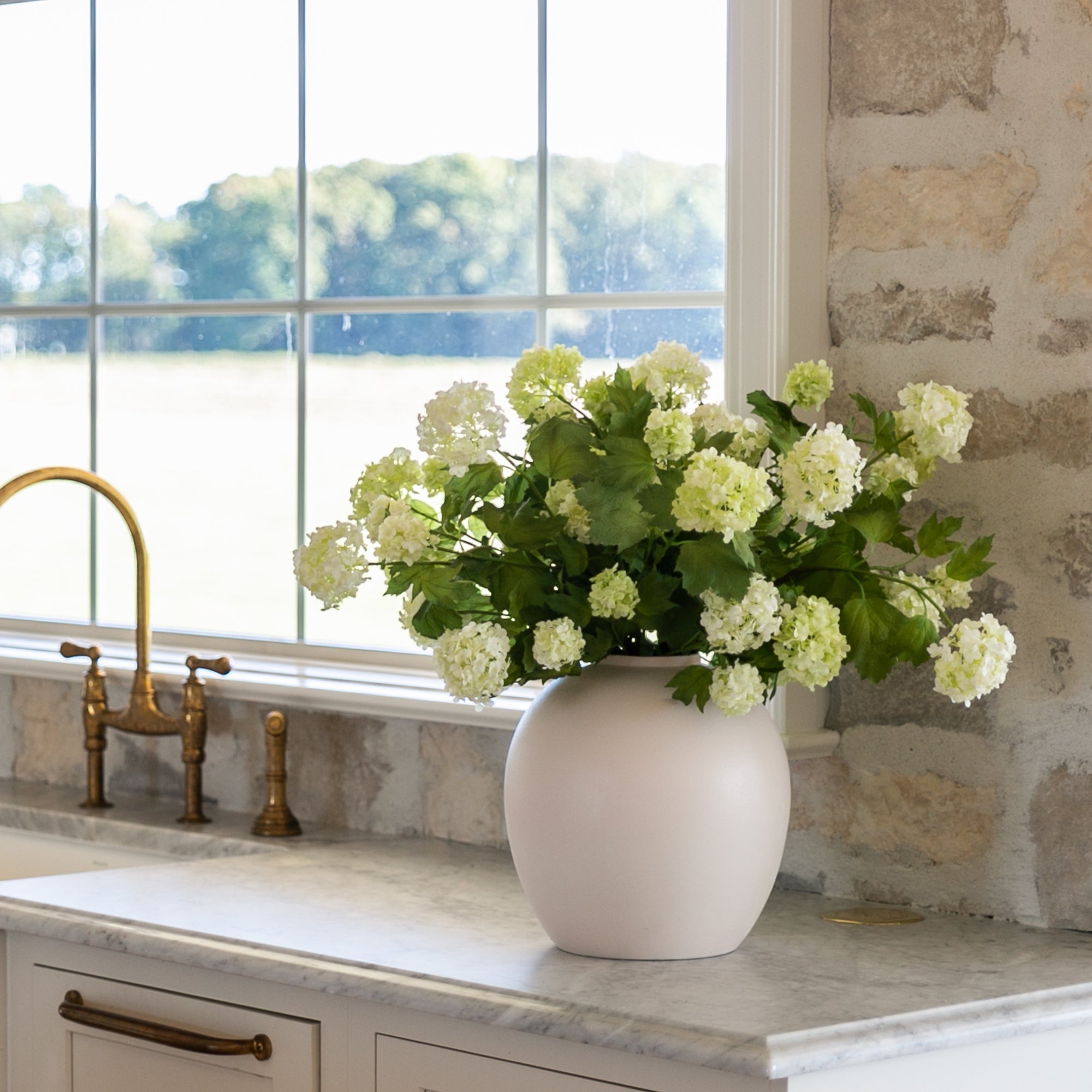 Cream White Artificial Snowball Flower Stem