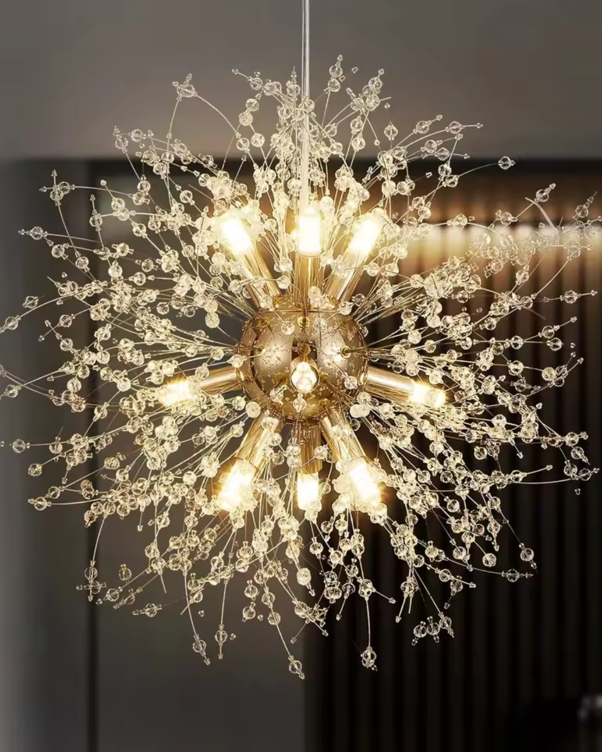 Caelora Chandelier | Modern Starburst Design, Soft Warm Light