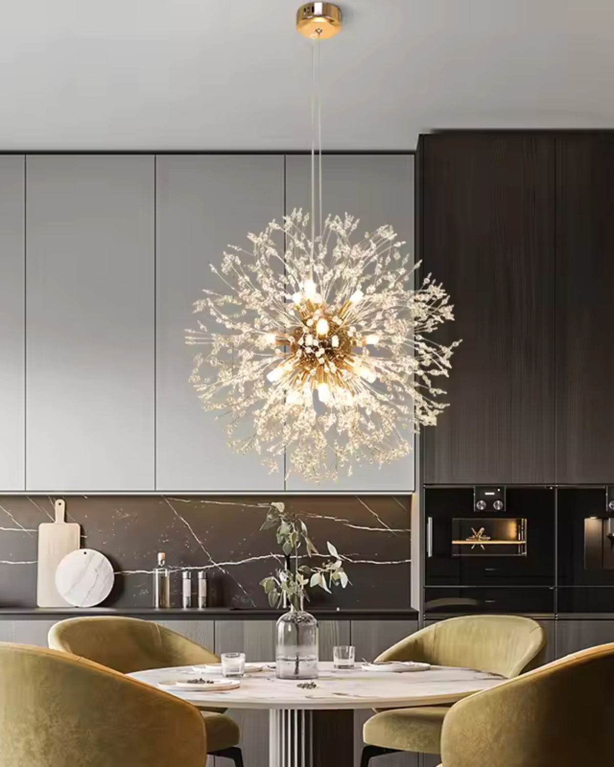 Caelora Chandelier | Modern Starburst Design, Soft Warm Light