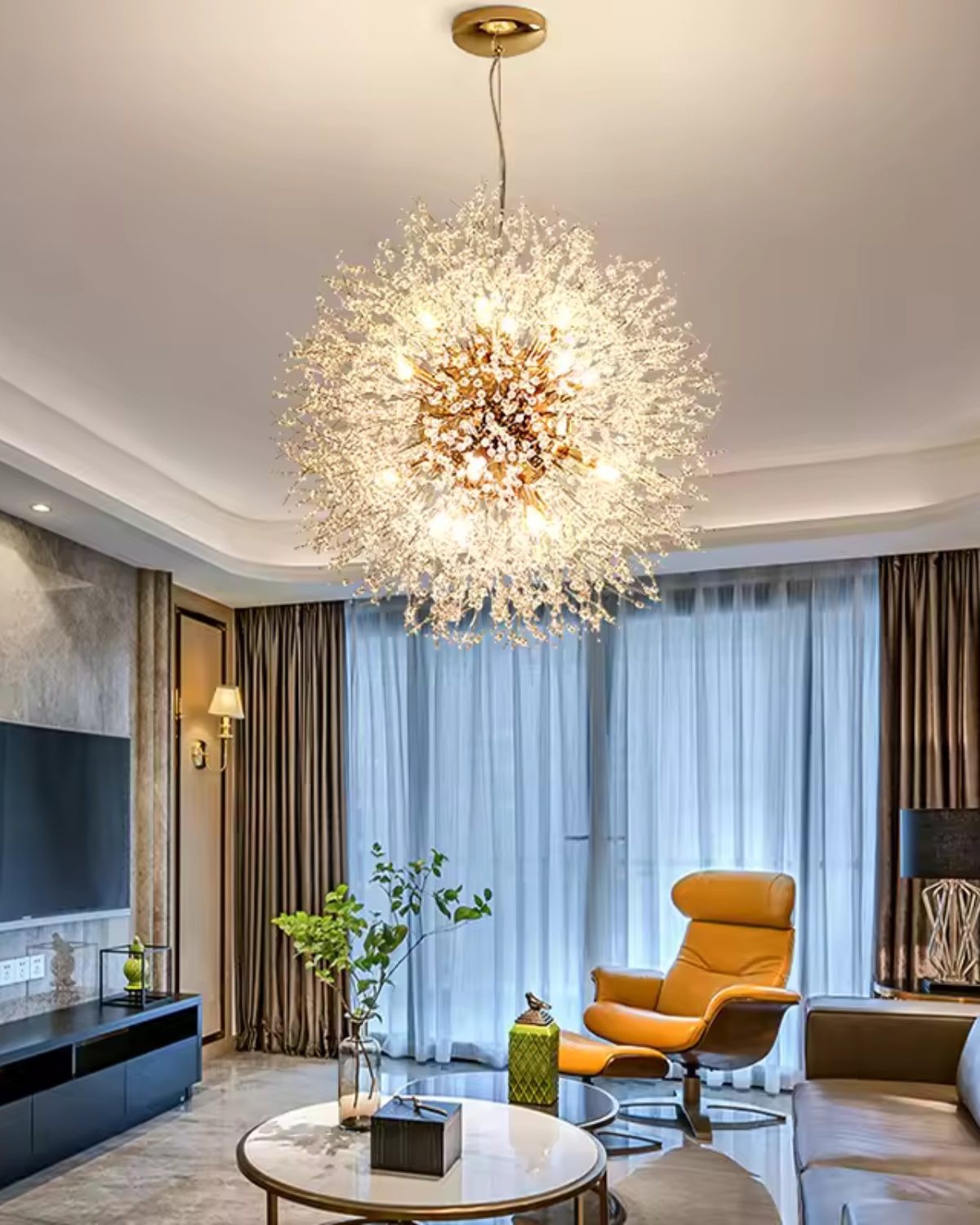 Caelora Chandelier | Modern Starburst Design, Soft Warm Light