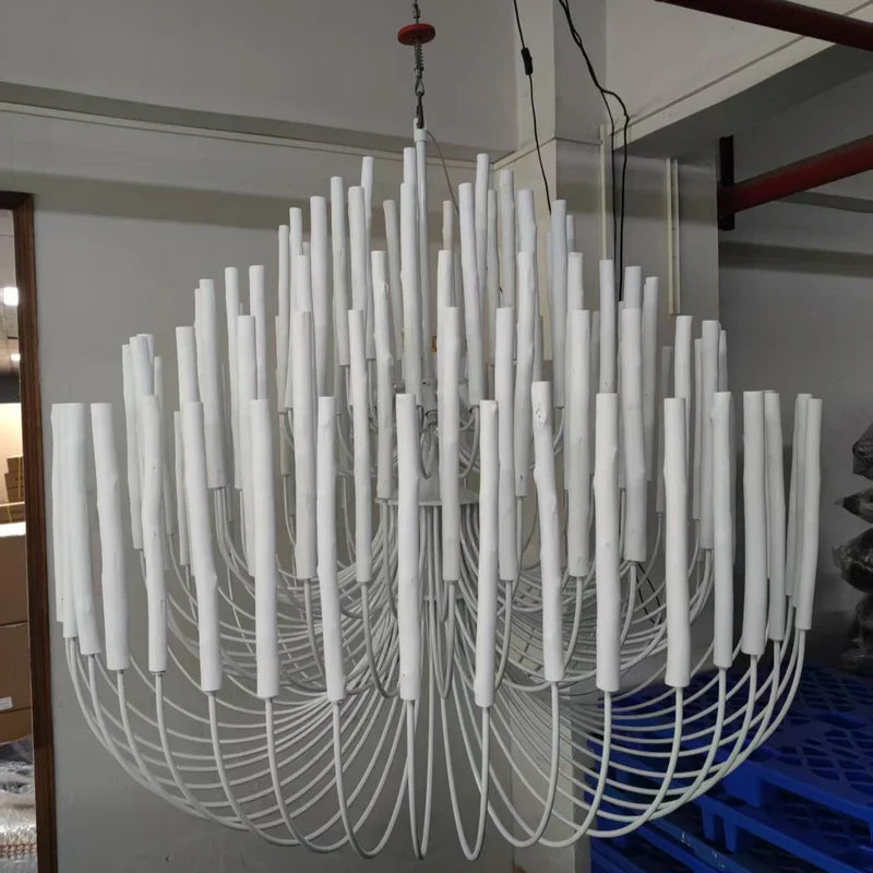 Whitewashed Wood Rod Chandelier