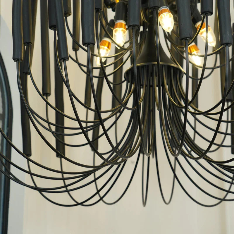 Whitewashed Wood Rod Chandelier