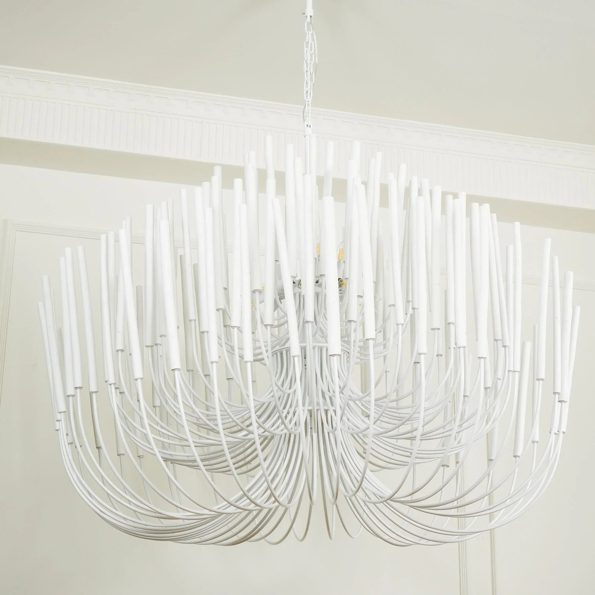 Whitewashed Wood Rod Chandelier