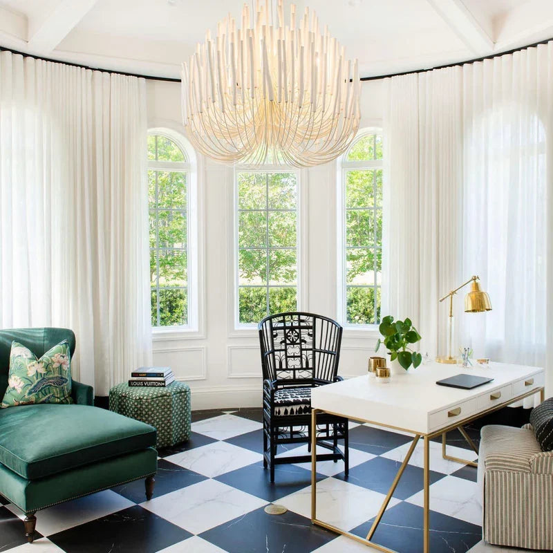 Whitewashed Wood Rod Chandelier