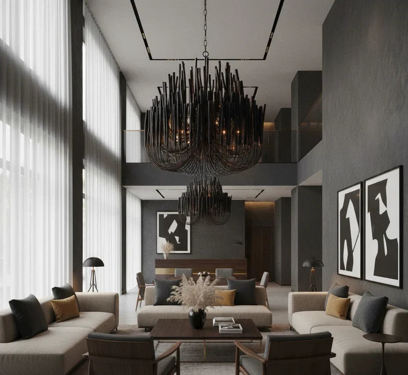 Whitewashed Wood Rod Chandelier