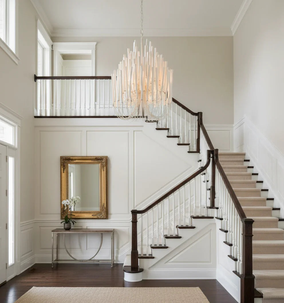 Whitewashed Wood Rod Chandelier
