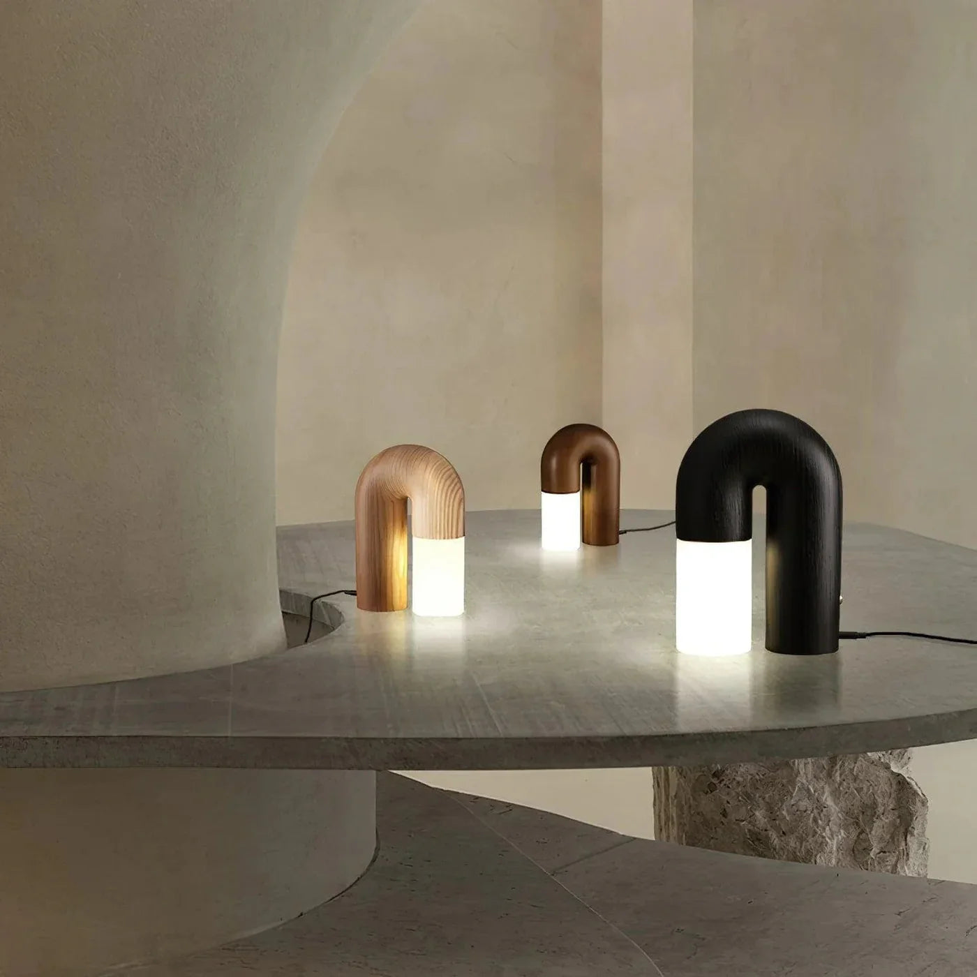 Arco Ash Wood Table Lamp