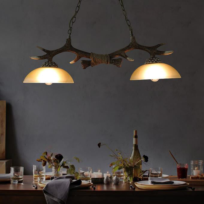 Rustic Antler Glass Bowl Chandelier