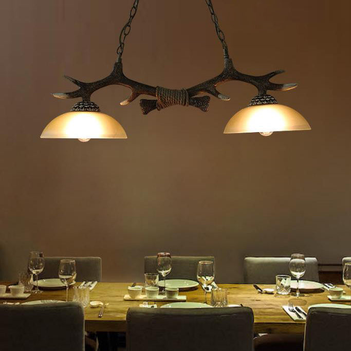 Rustic Antler Glass Bowl Chandelier