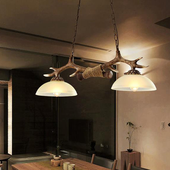 Rustic Antler Glass Bowl Chandelier