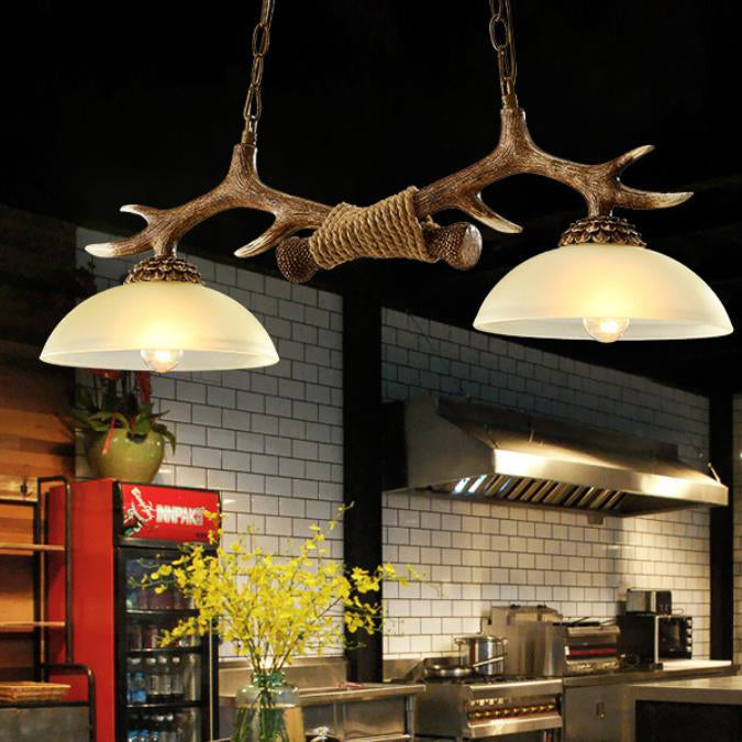 Rustic Antler Glass Bowl Chandelier