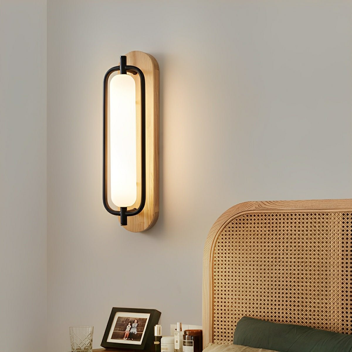 Rowan LED Wall Lamp | Classic Wood & Frosted Glass Glow