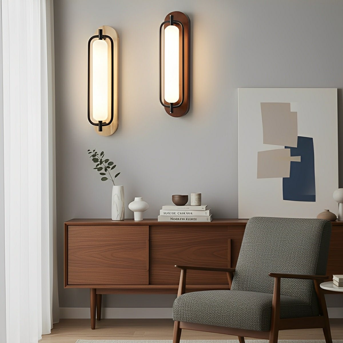 Rowan LED Wall Lamp | Classic Wood & Frosted Glass Glow