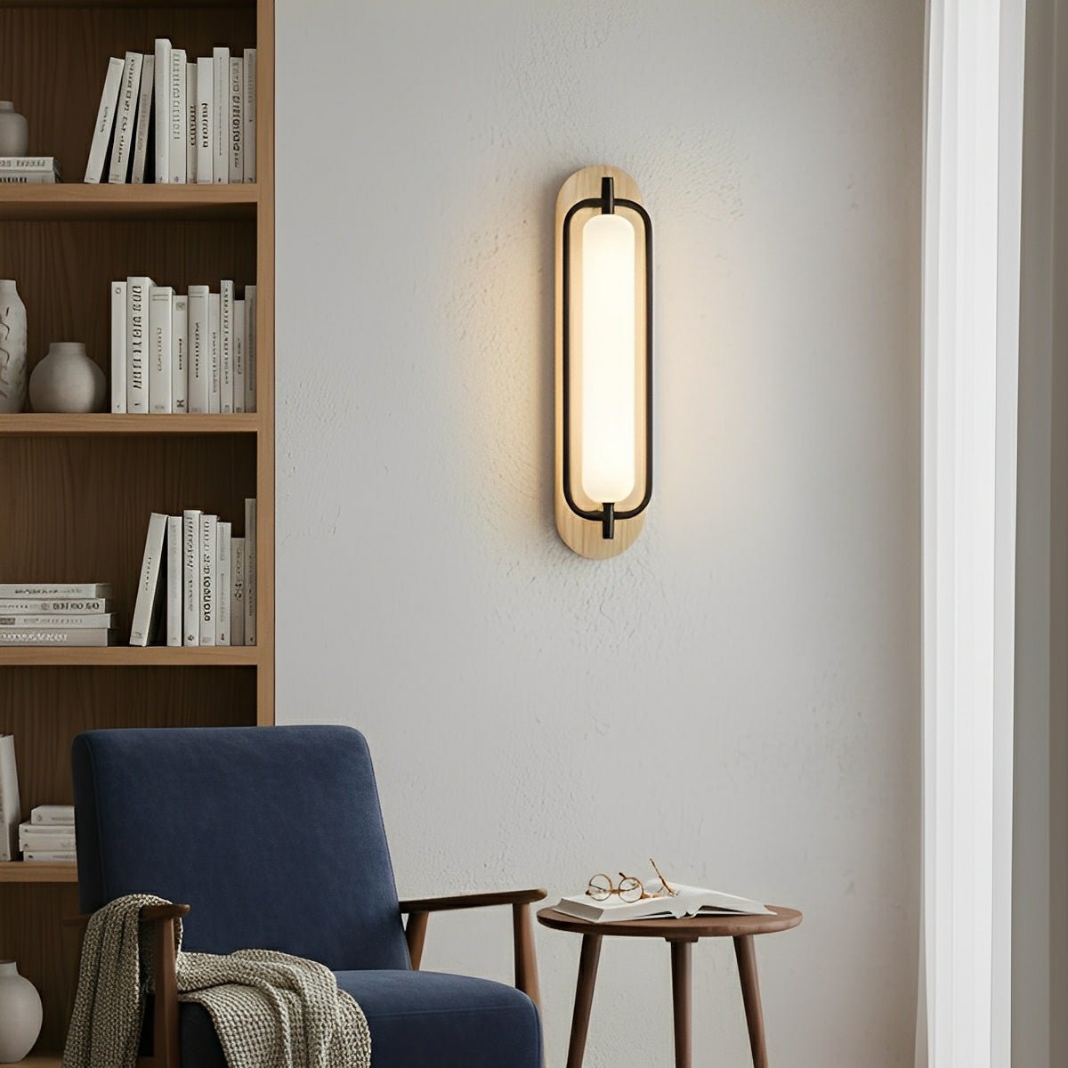 Rowan LED Wall Lamp | Classic Wood & Frosted Glass Glow