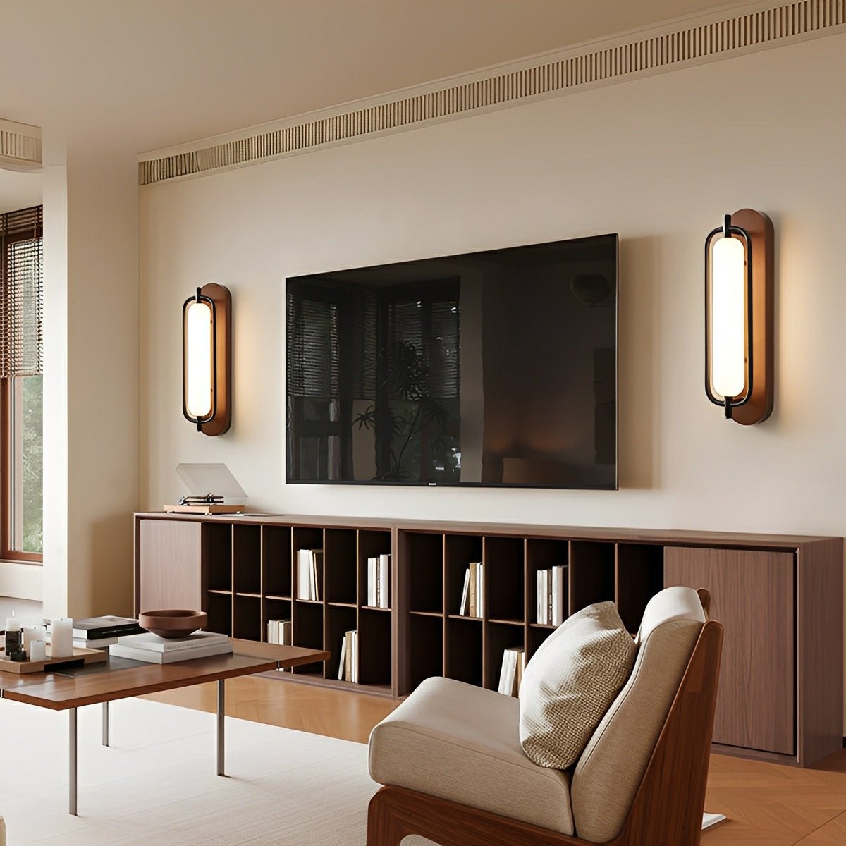 Rowan LED Wall Lamp | Classic Wood & Frosted Glass Glow