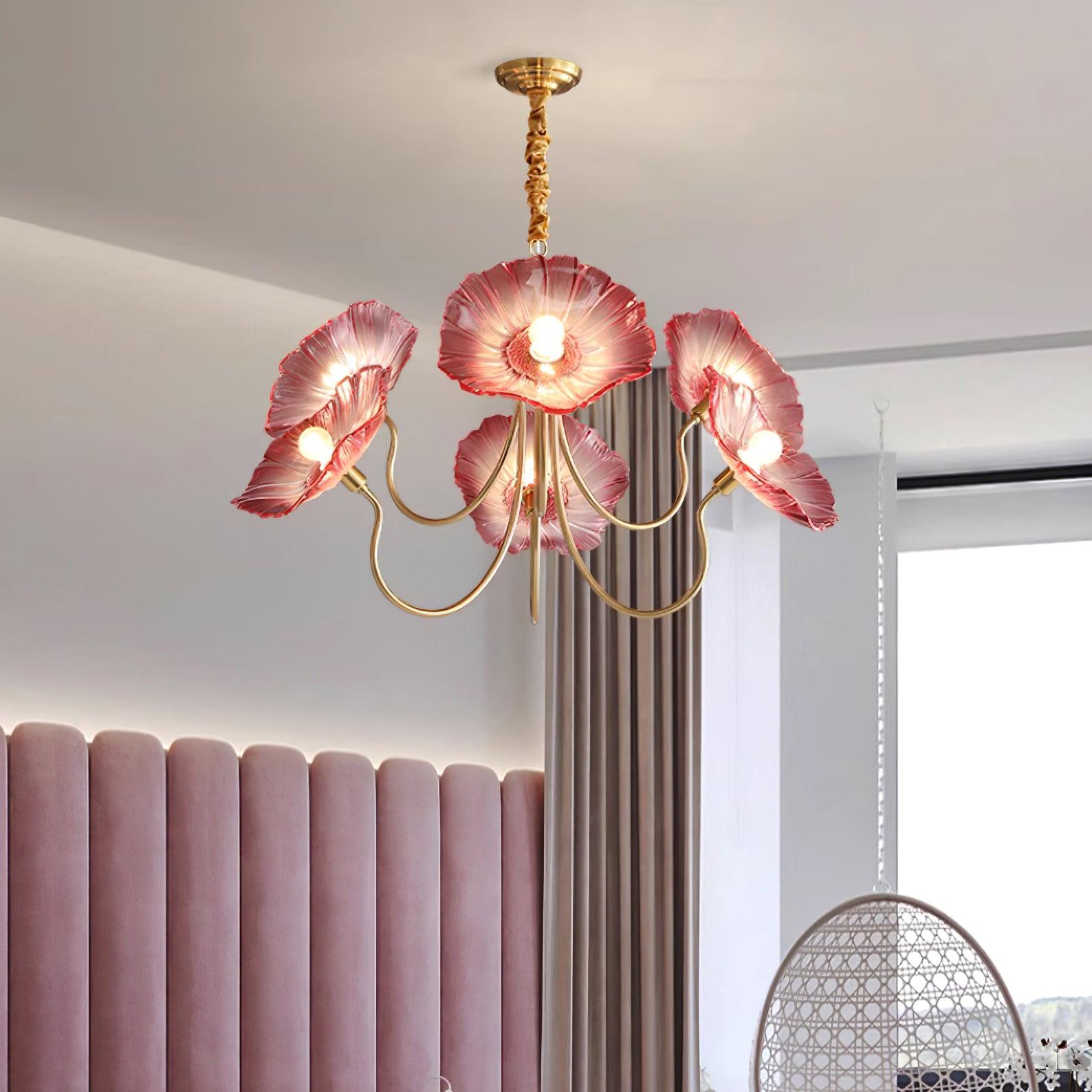 Glass Flower Chandelier Vintage 3 or 6 Head