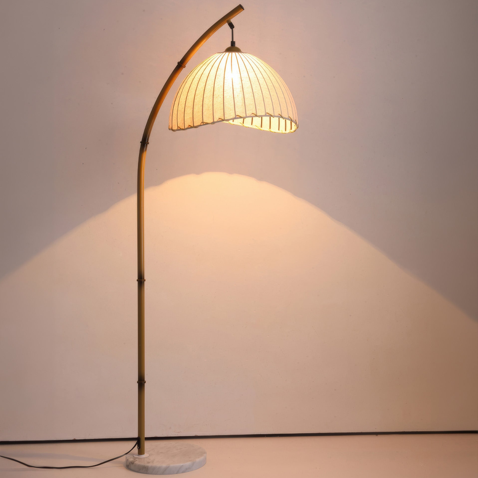 Masja Curved Floor Lamp Fabric Shade Iron Base E27