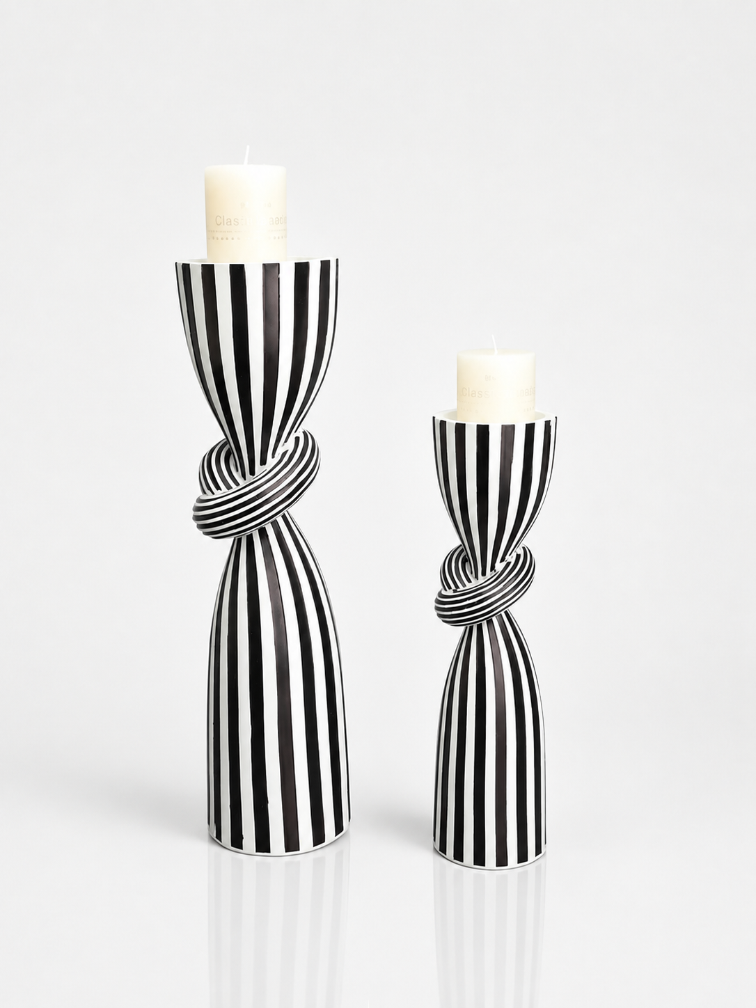 Striped Polyresin Candle Holder with Twisted Knot Accent