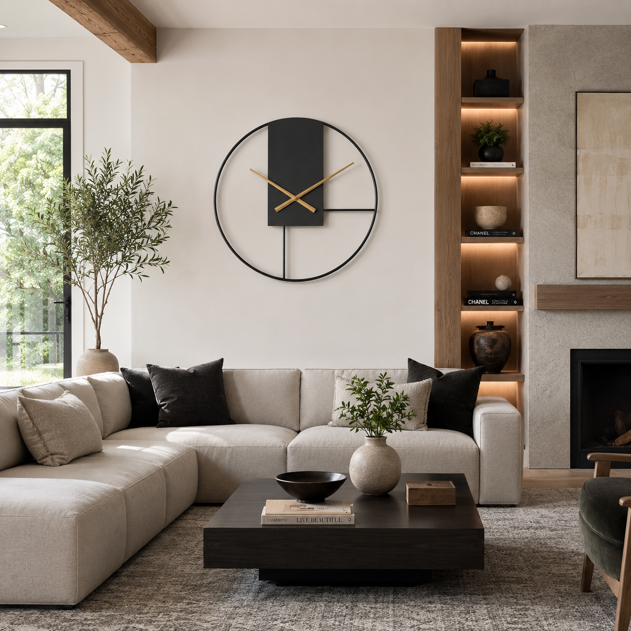 Velora Minimal Wall Clock | Japandi-Inspired Black Frame with Gold Hands
