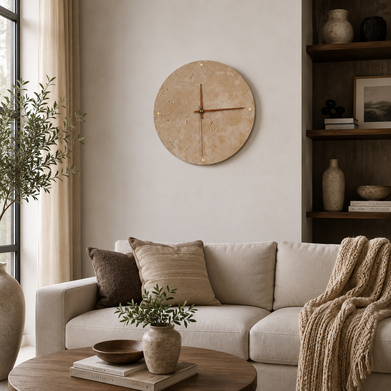 Beige Travertine Wall Clock Lamp