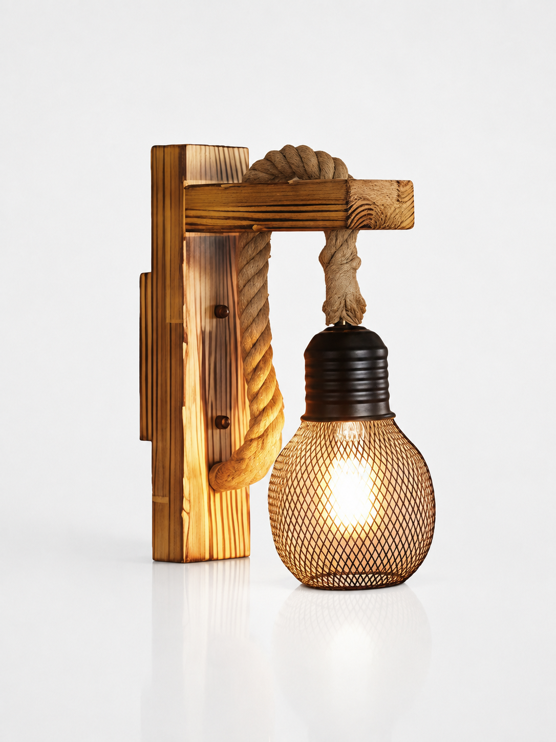 Vintage Iron Mesh Wall Lamp with Hemp Rope