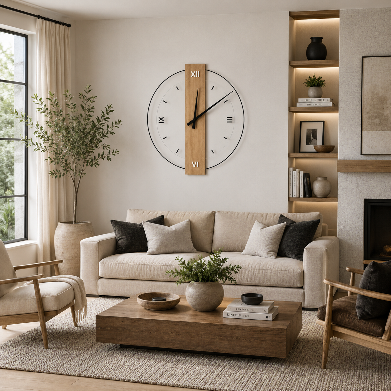Elowen Large Wall Clock | Modern Wood Design, Minimalist Decor