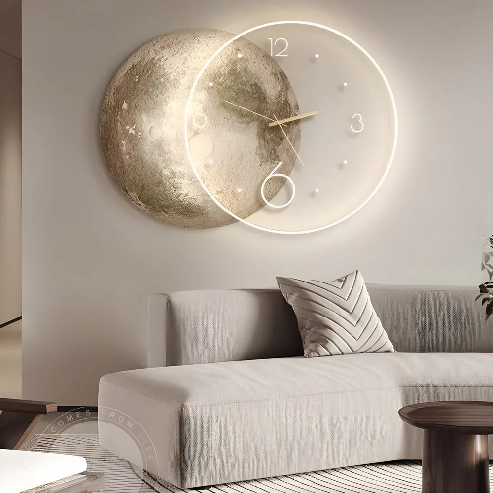 Moon Wall Clock with LED Light USB Powered Wall Mounted Timepiece