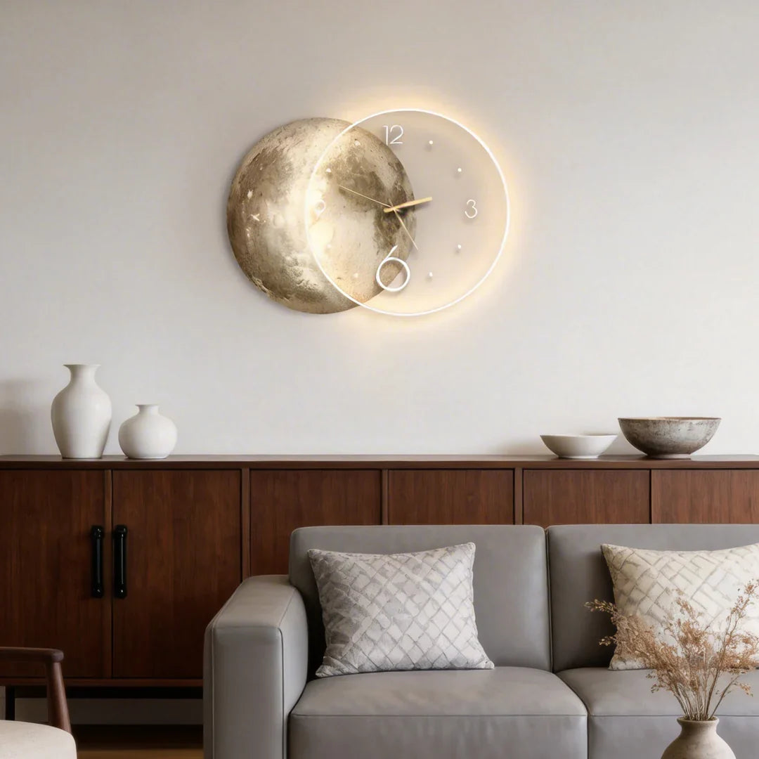 Moon Wall Clock with LED Light USB Powered Wall Mounted Timepiece