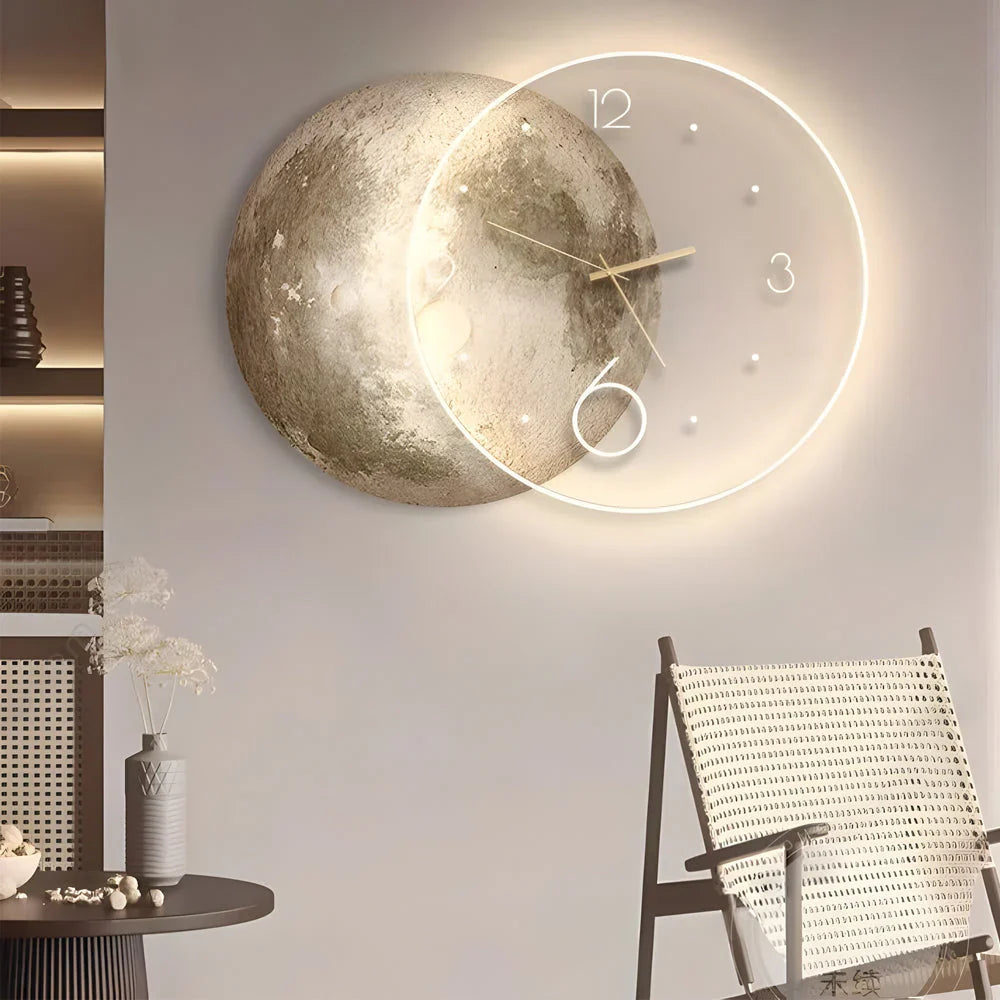 Moon Wall Clock with LED Light USB Powered Wall Mounted Timepiece