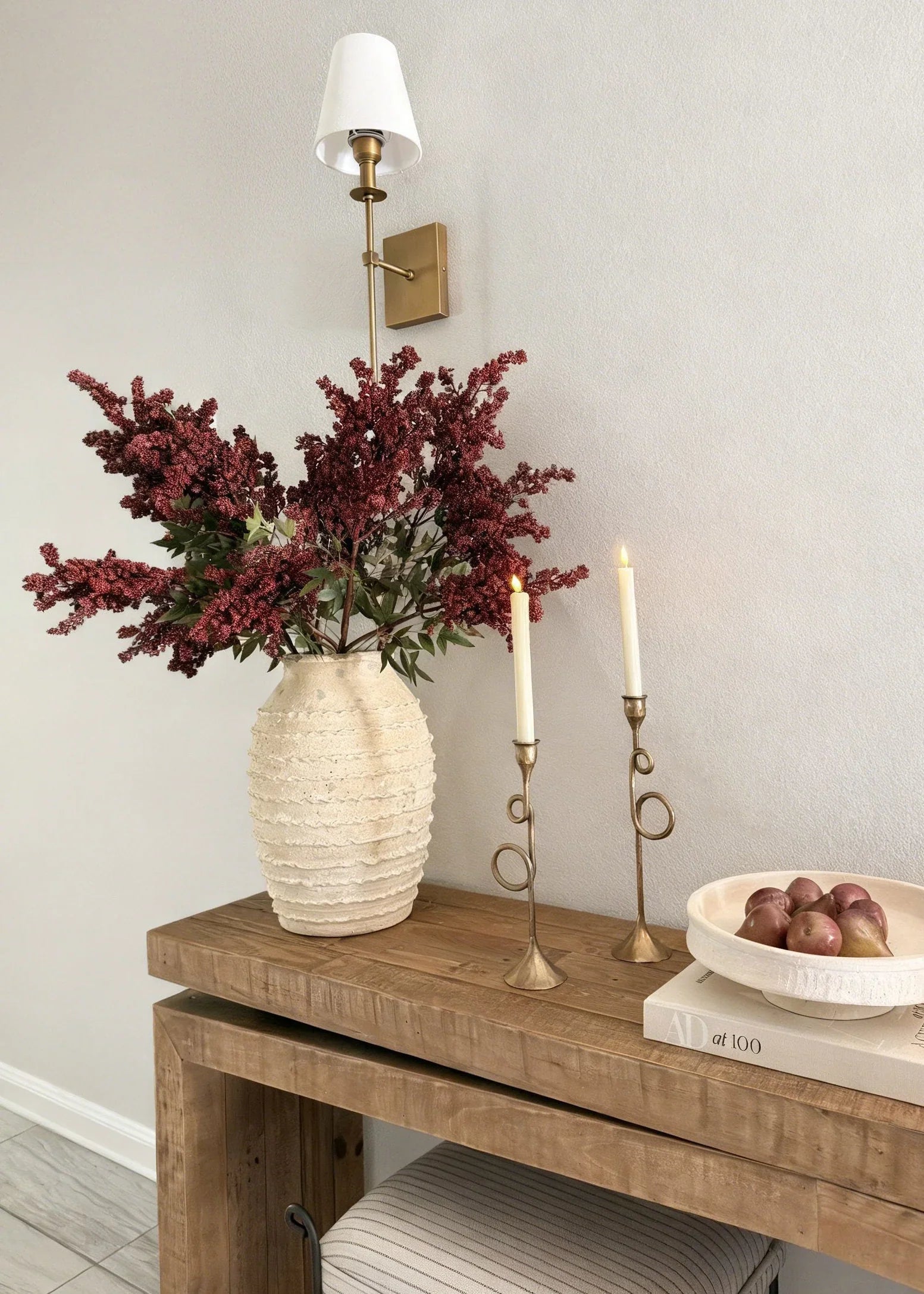Burgundy Flower Winter Berry Stem - 47"
