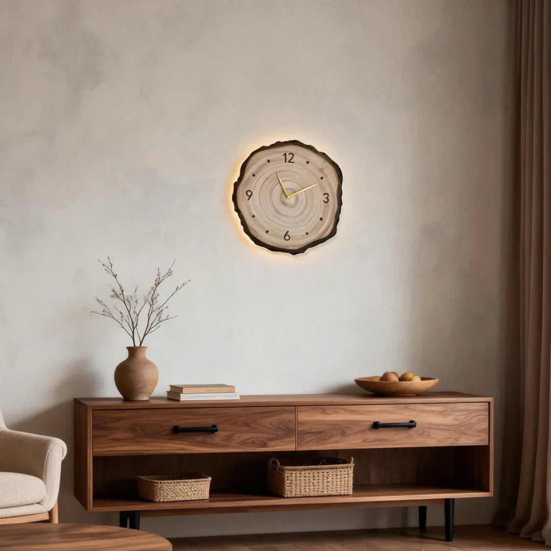 Natural Wood Grain LED Wall Clock