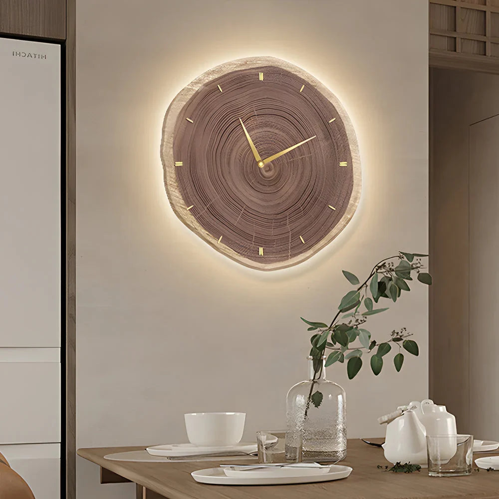 Natural Wood Grain LED Wall Clock
