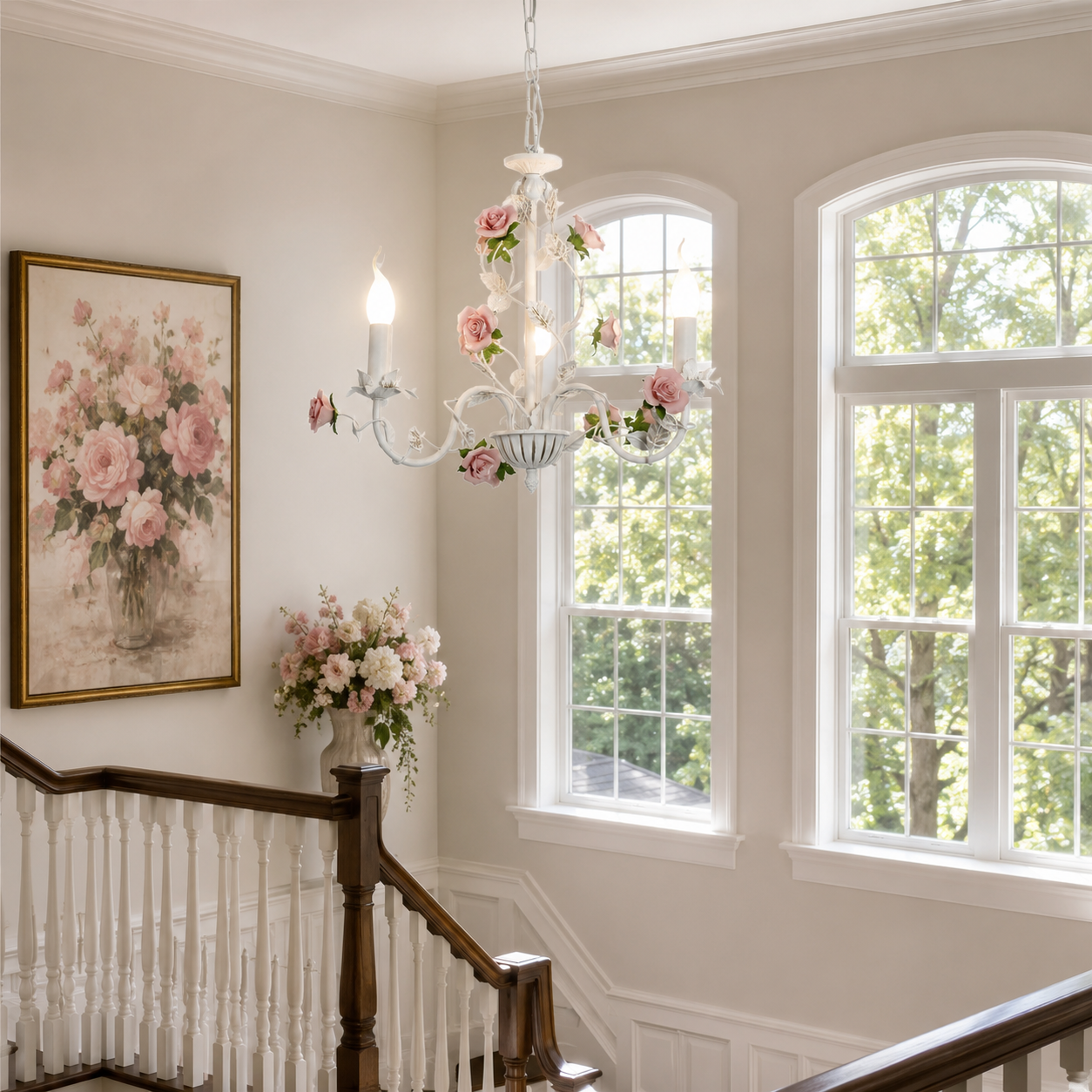 French Rose Ceramic Chandelier