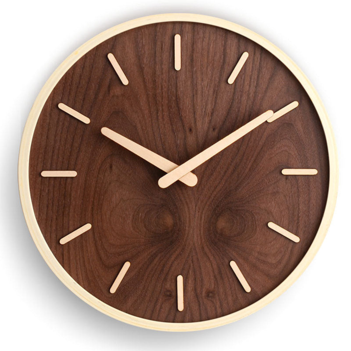 Walnut Wood Wall Clock Silent Sweep Round 30cm