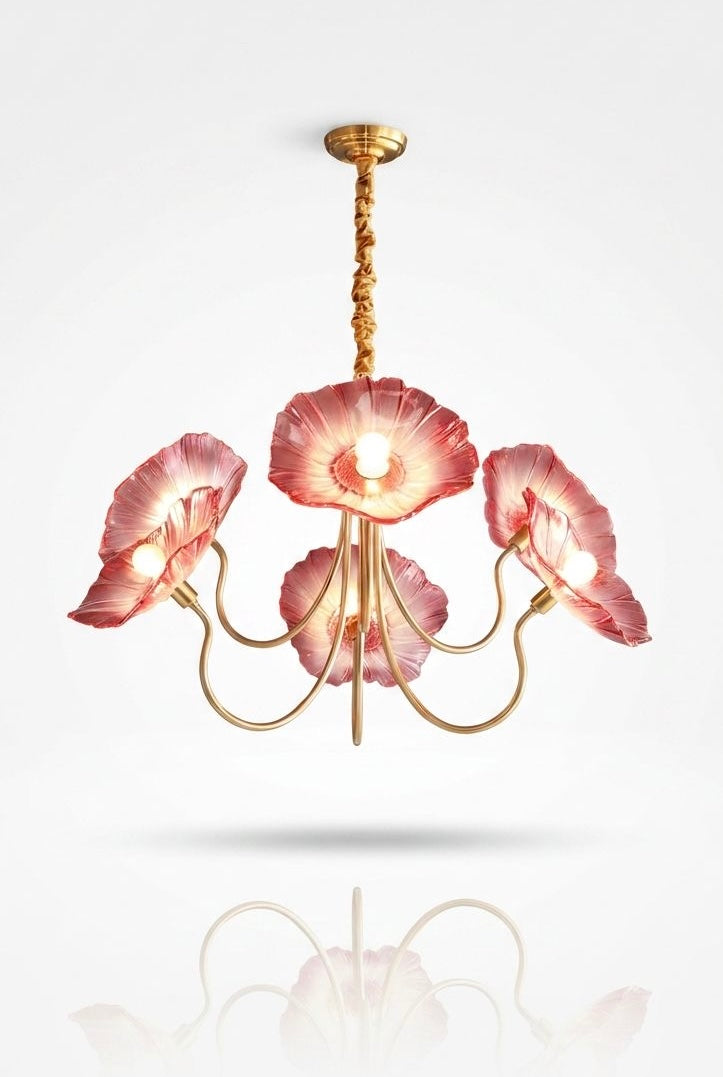Glass Flower Chandelier Vintage 3 or 6 Head