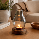 Glass Tealight Candle Holder with Bamboo Base