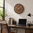 Walnut Wood Wall Clock Silent Sweep Round 30cm