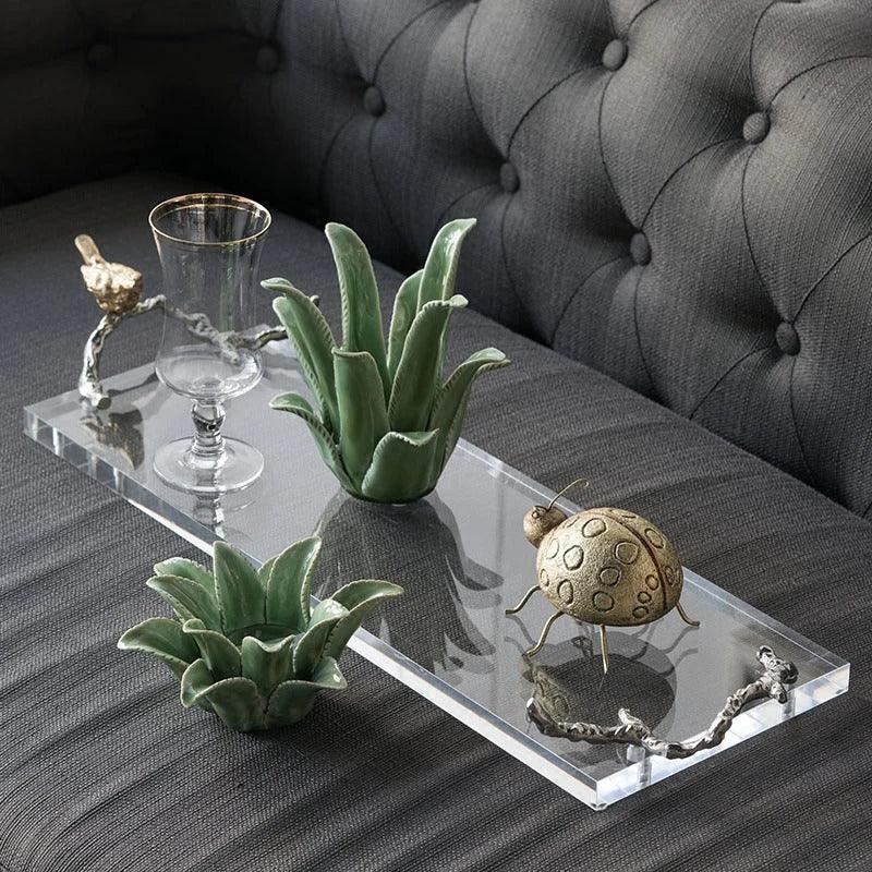 Enamel Ceramic Candle Holder with Faux Succulent