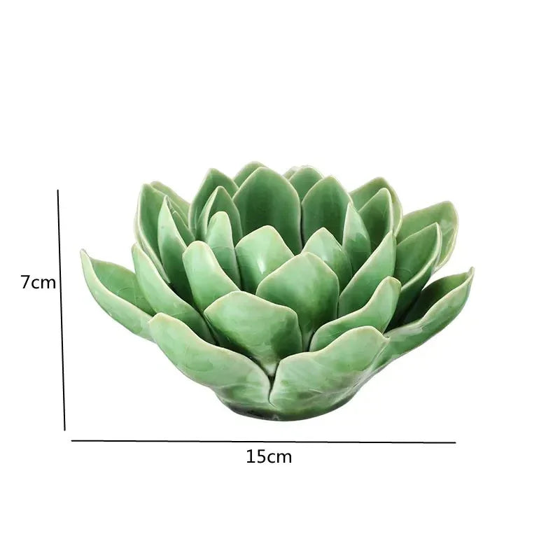 Enamel Ceramic Candle Holder with Faux Succulent