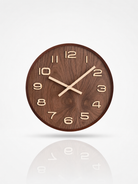 Walnut Wood Wall Clock Silent Sweep Round 30cm