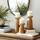 Solid Wood Candle Holder Set of 3 – Classic Brown Finish